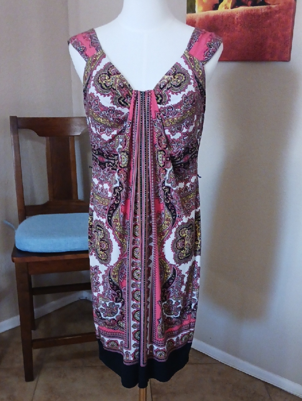 Motherhood Salmon Paisley V-Neck Maternity Dress